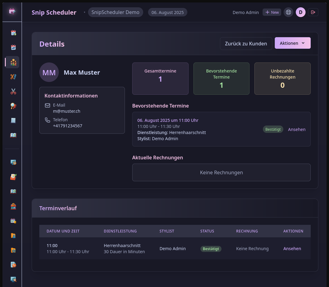 SnipScheduler Kundenverwaltung