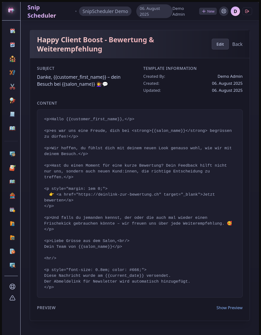 SnipScheduler E-Mail Marketing Editor
